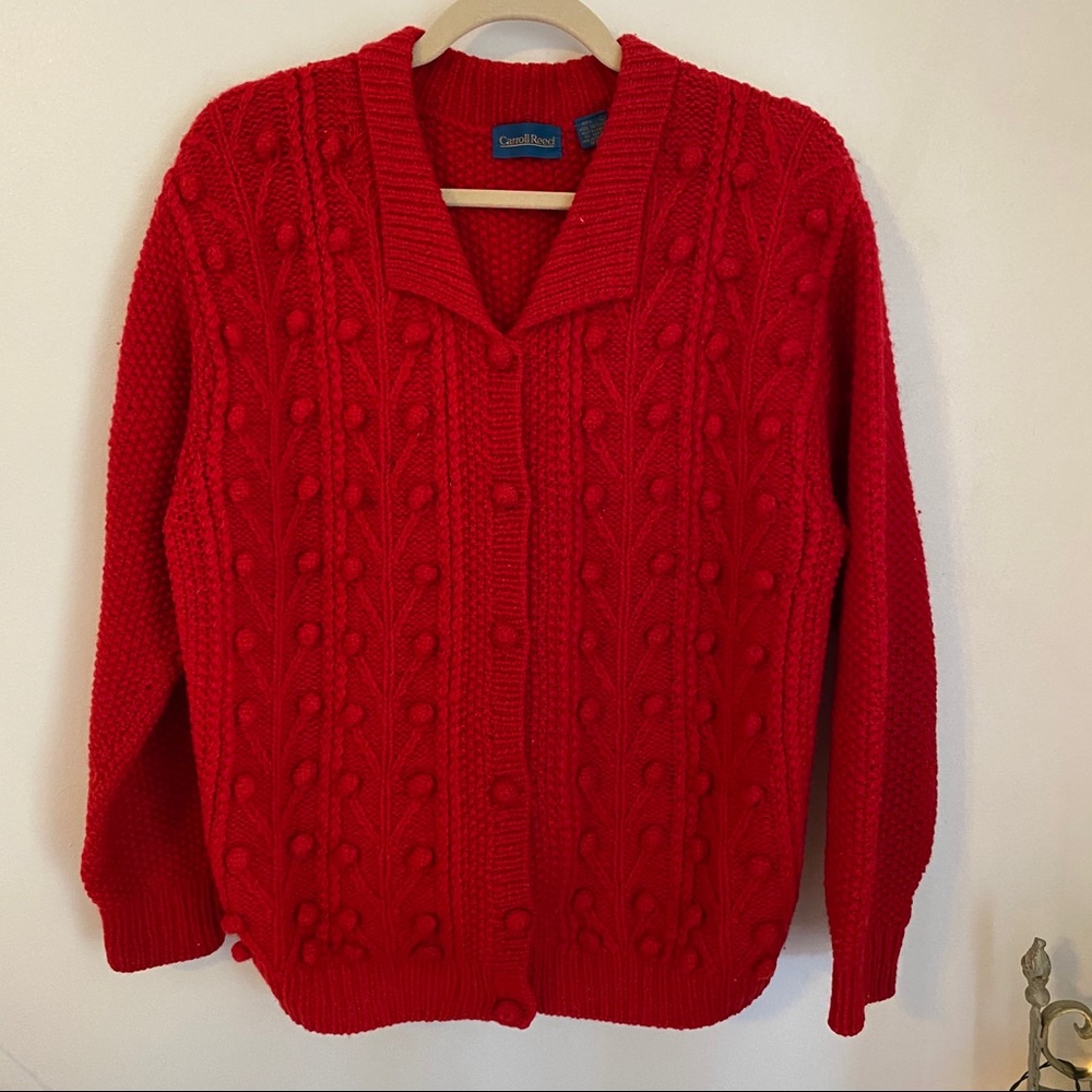 Vintage Red Cable Knit Cardigan - Picture 2 of 9